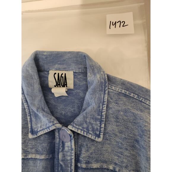 Vintage SAGA Light Blue Oversized Button Boxy Cotton USA Soft Jacket SZ M - Picture 9 of 9